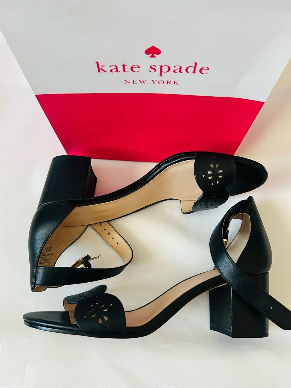 ♠️ Kate Spade ♠️ Black Willow Scalloped Laser-Cut Ankle-Strap Sandals (NWOT)